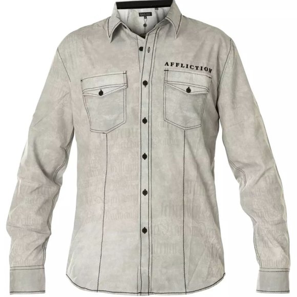 AFFLICTION Men's Long Sleeve Button Down Shirt TRI - Picture 2 of 9